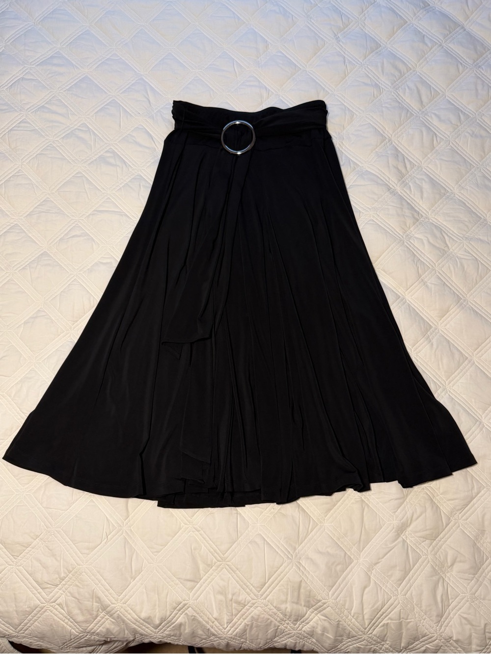 Lapis Black A-Line Midi Skirt with Ring Belt